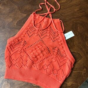 NWT Hunter and Brown Crocheted Halter Crop Top, Size S